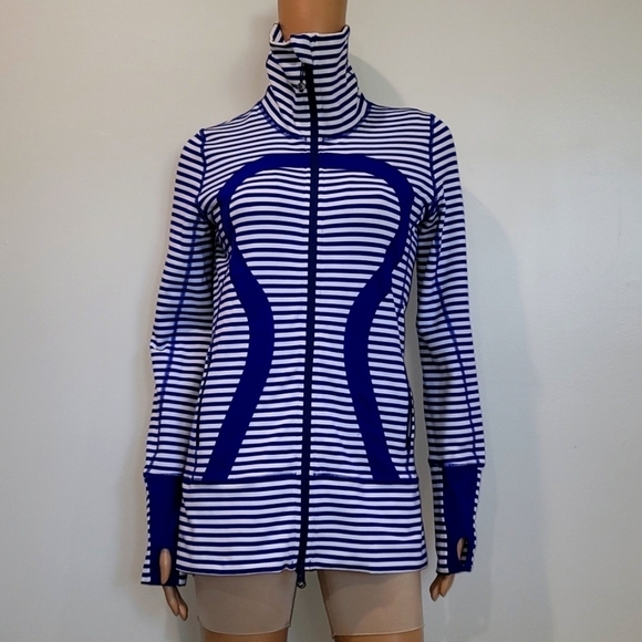 Lululemon In Stride Jacket Women’s Size 6 Pigment Blue & White Luon Stripe - Picture 1 of 8